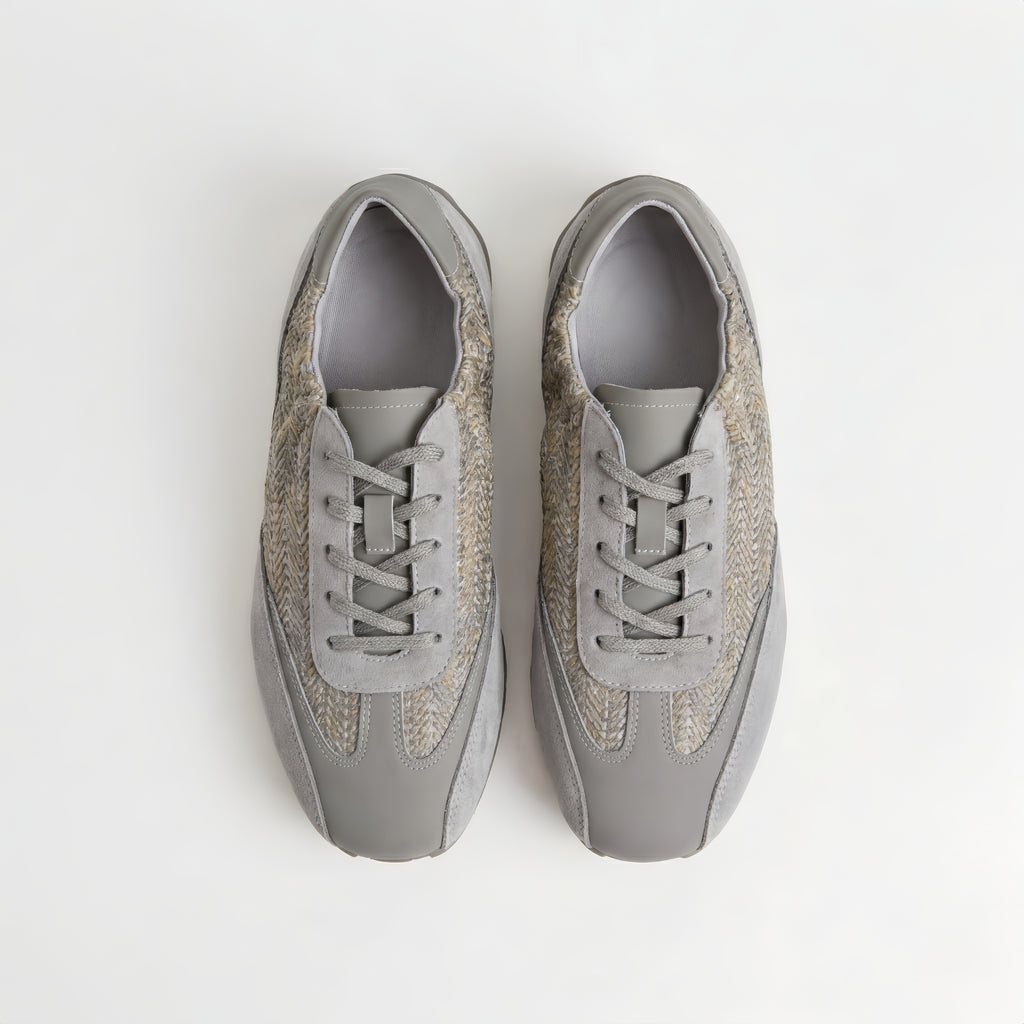 The Dual Stride Gray Woven Pattern Multi-Textured Leisure Trainers