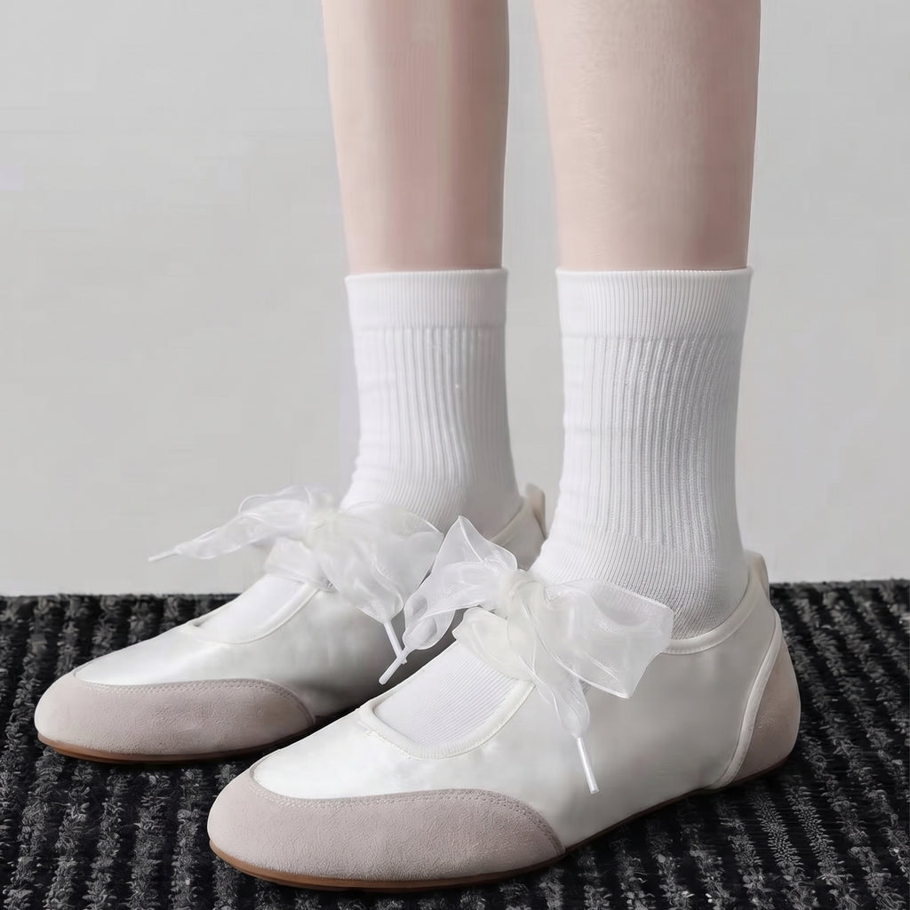 The Dual Stride Women's White Lace-up Mary Jane Flats