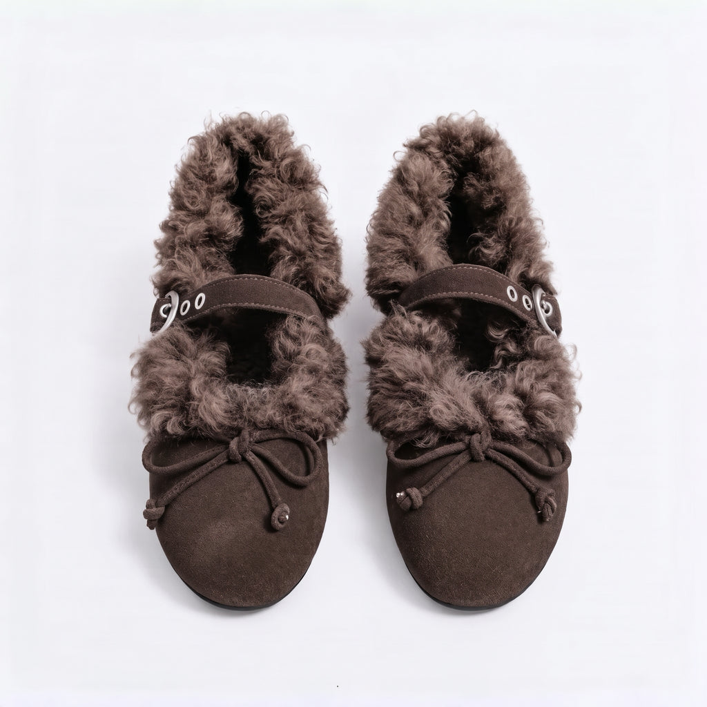 The Dual Stride Women's Faux Fur Trim Suede Mary Jane Flats