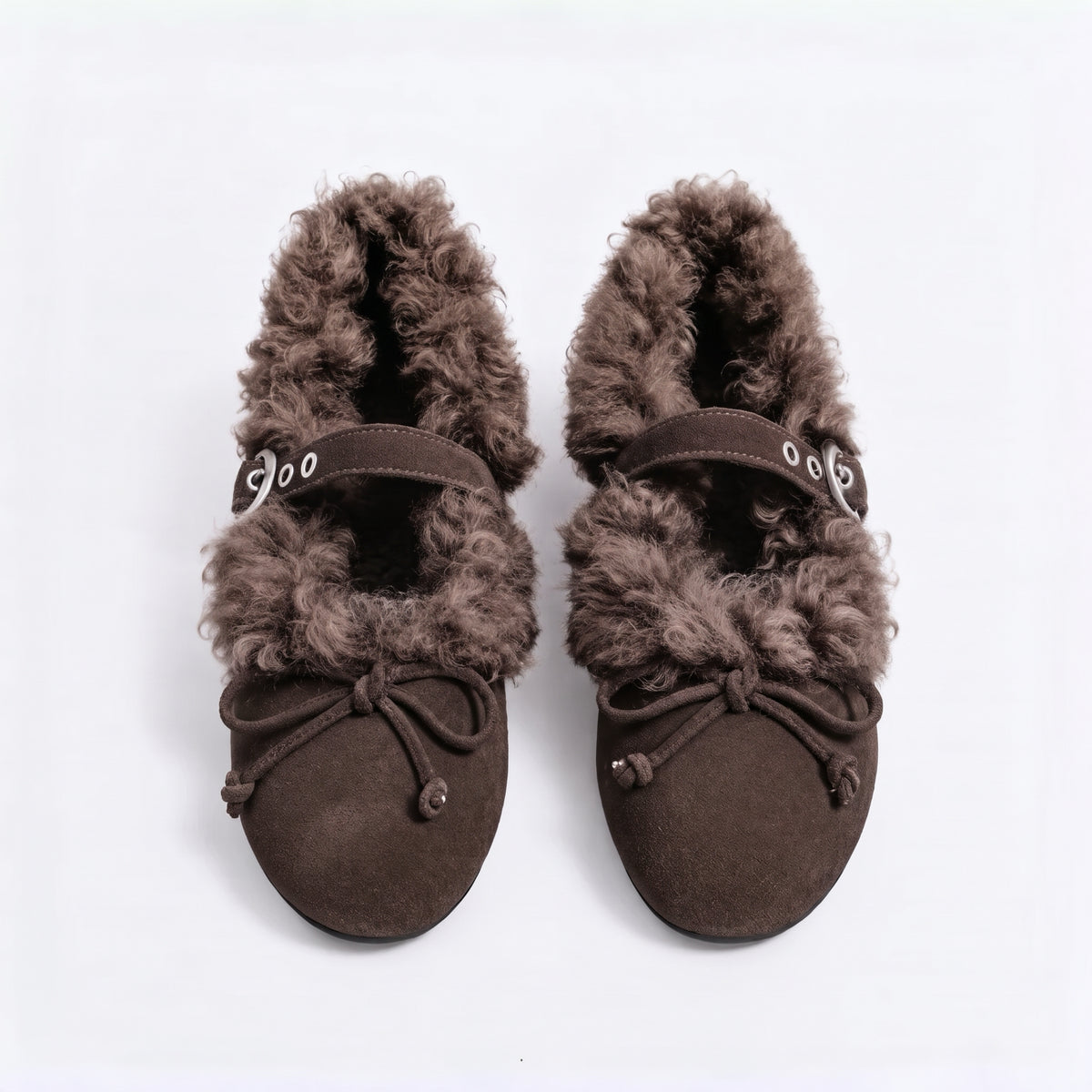The Dual Stride Women's Faux Fur Trim Suede Mary Jane Flats