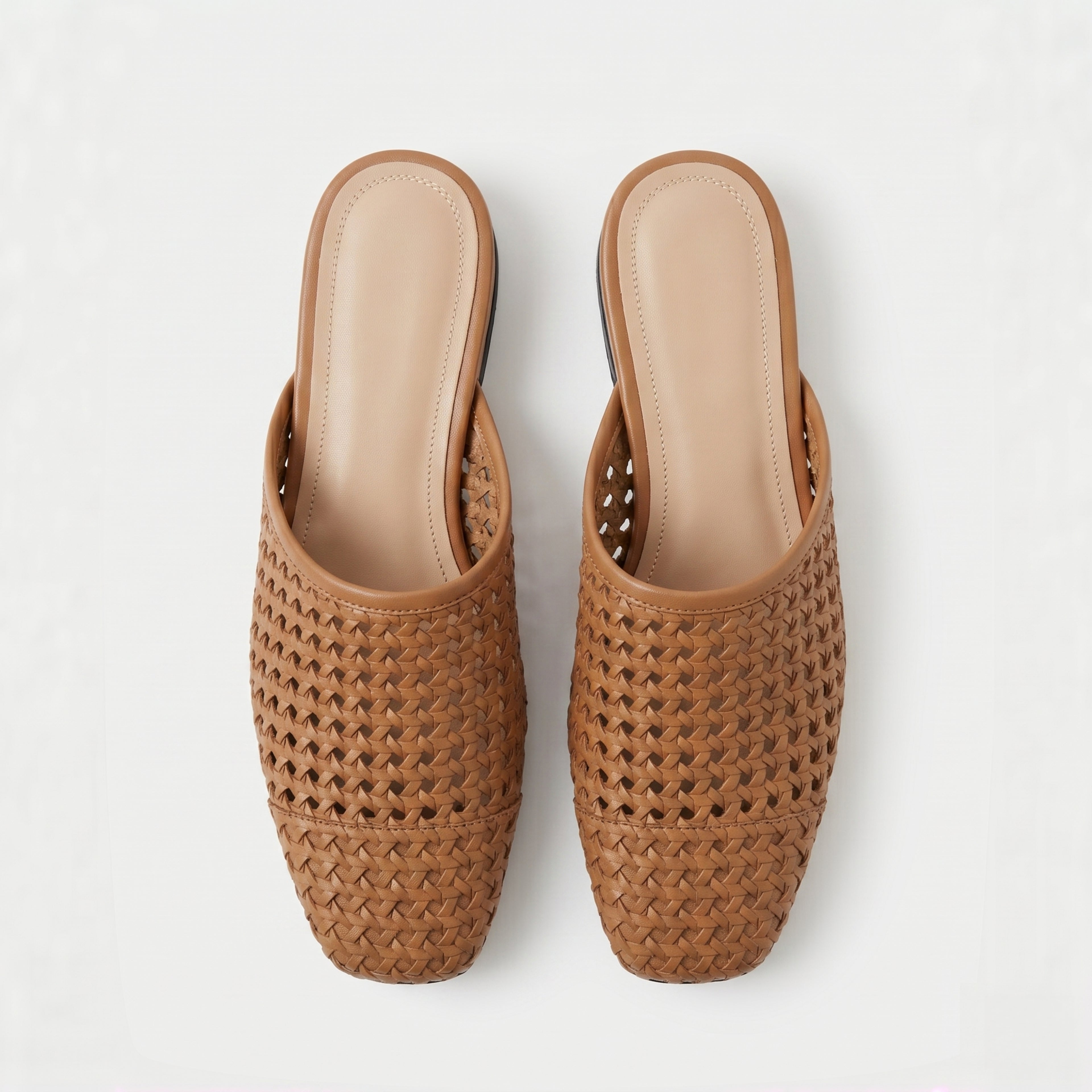 The Dual Stride Brown Woven Leather Mules