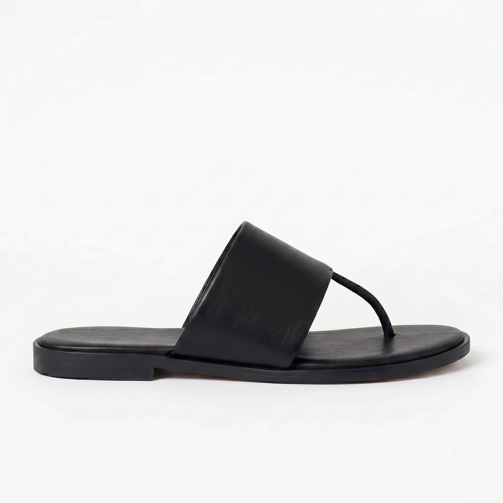 The Dual Stride Black Calfskin Thong Sandals