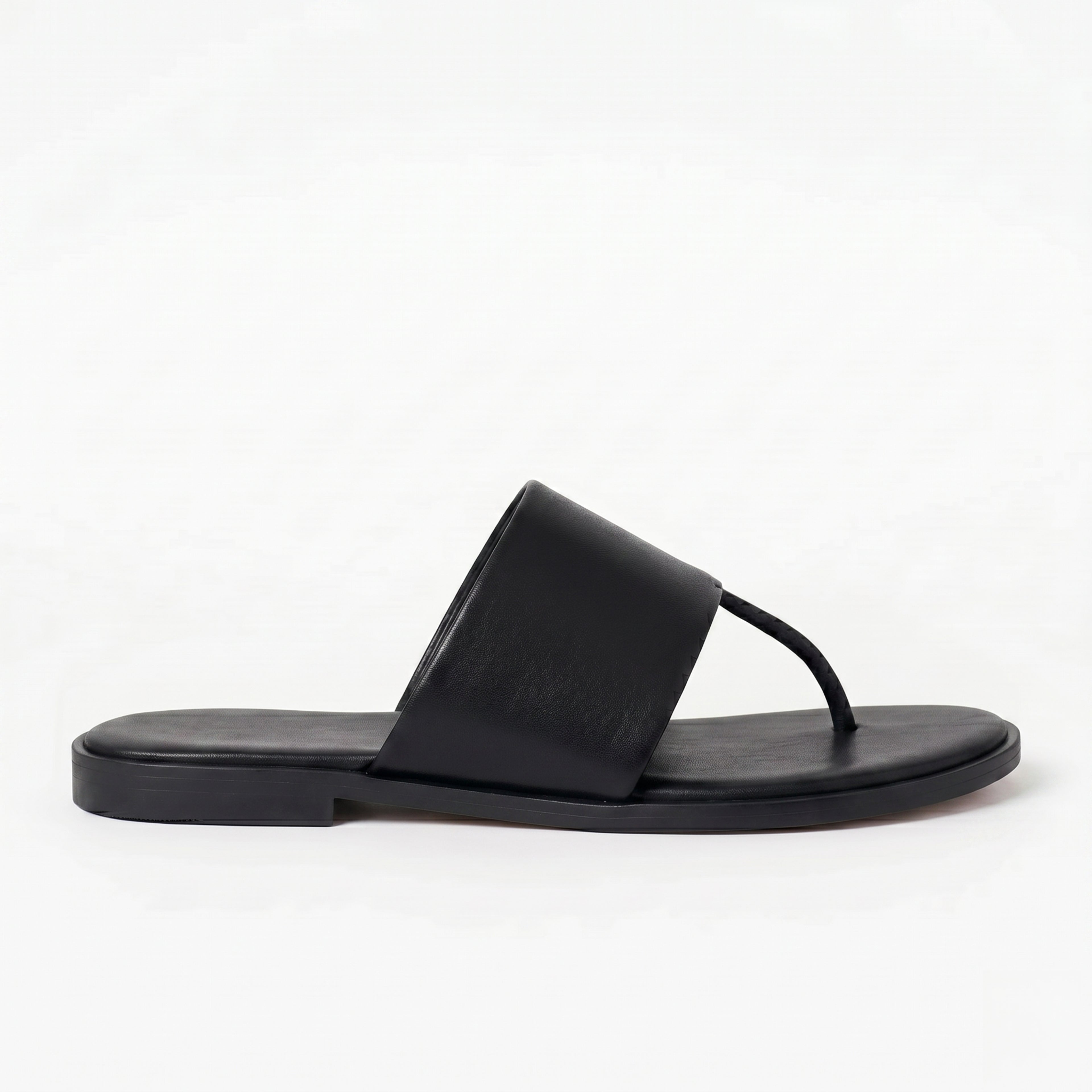 The Dual Stride Black Calfskin Thong Sandals