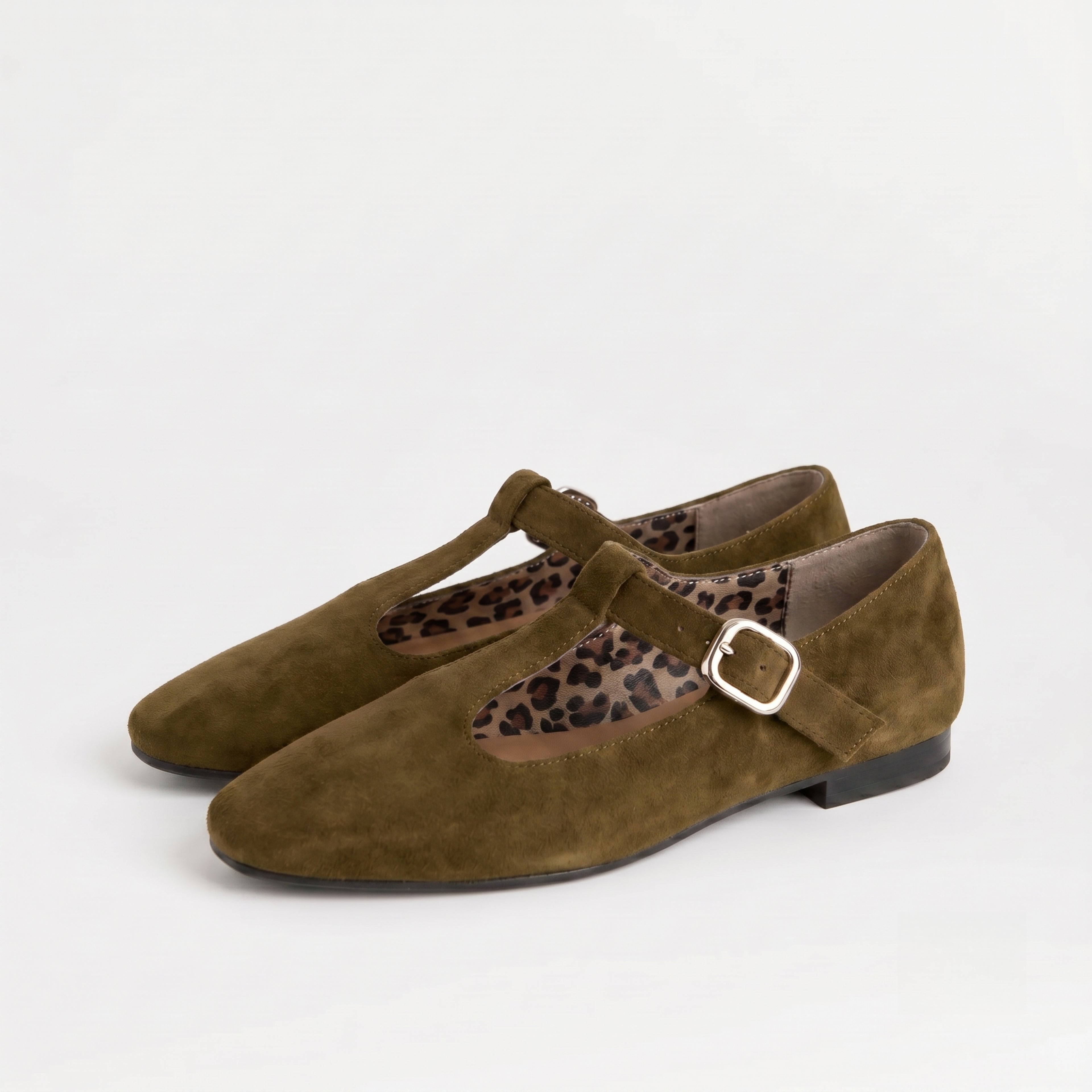 The Dual Stride Khaki Vintage Suede T-Strap Mary Jane Shoes