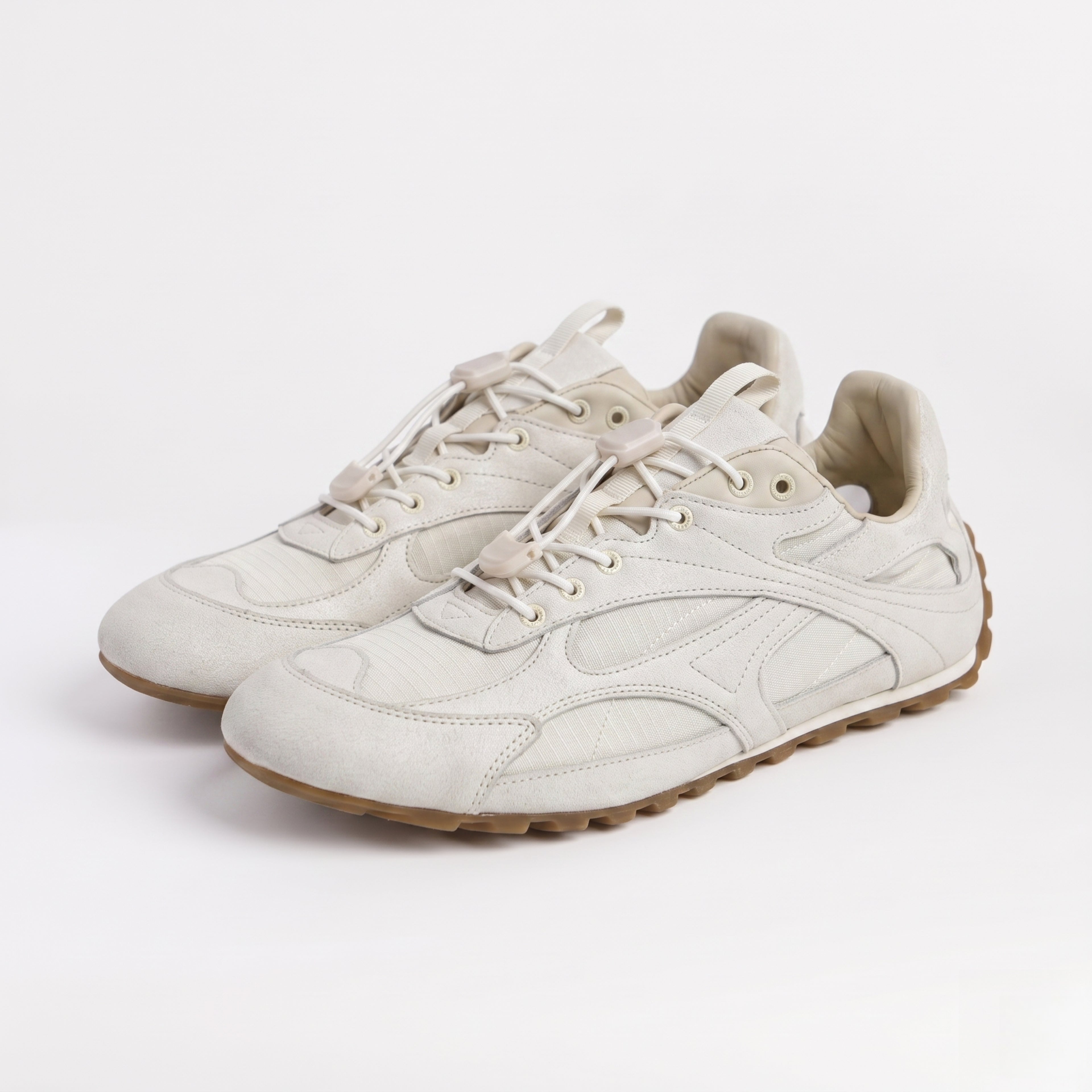 The Dual Stride Men's White Suede & Mesh Performance Sneakers