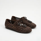 The Dual Stride Brown Open-Weave Suede Flats