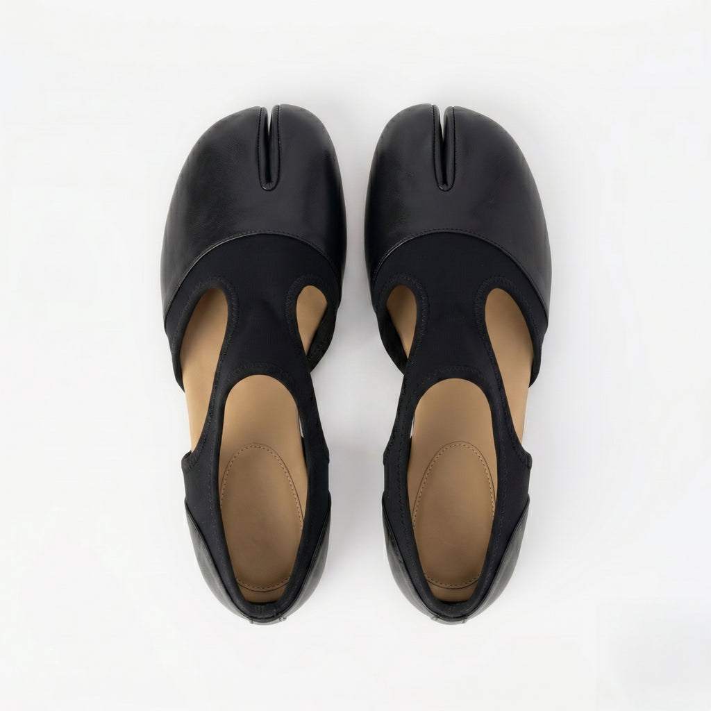 The Dual Stride Black Modern Minimalist Tabi-Style Flats