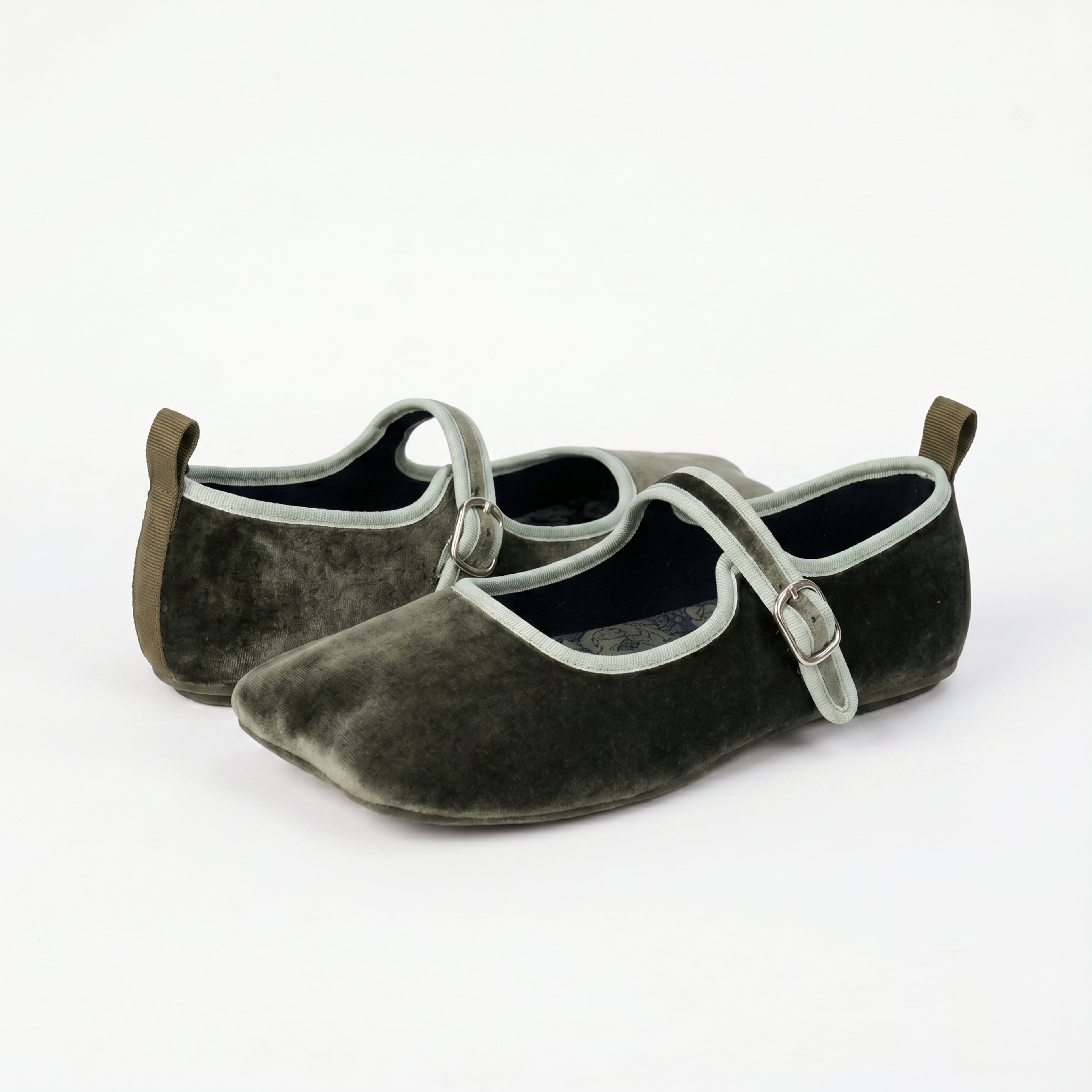 The Dual Stride Green Square-Toe Mary Jane Ballet Flats