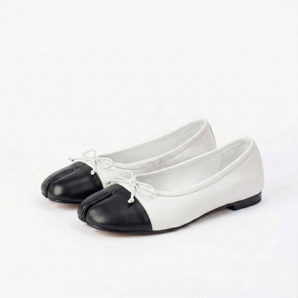 The Dual Stride Soft White Lambskin Split-Toe Flats
