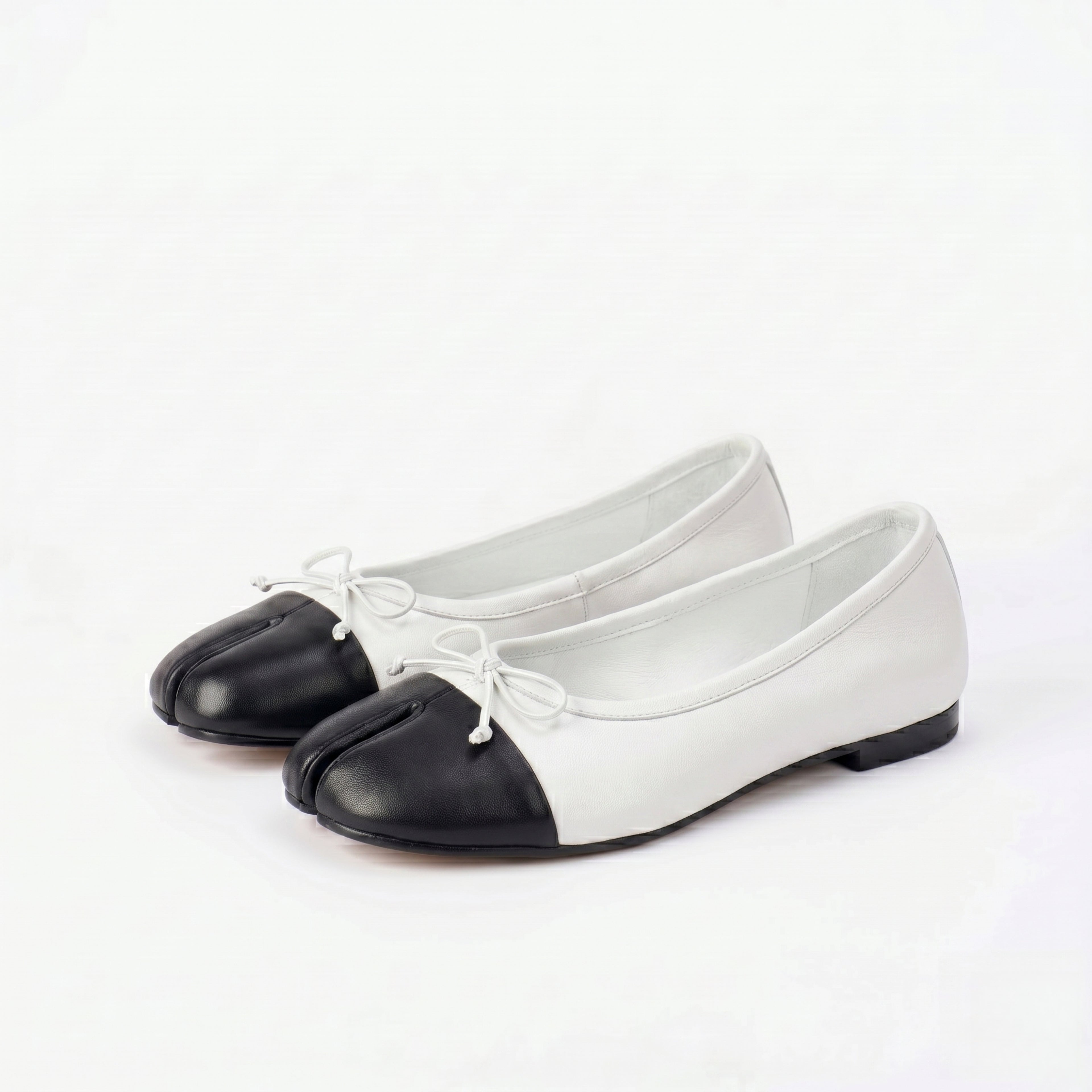 The Dual Stride Soft White Lambskin Split-Toe Flats