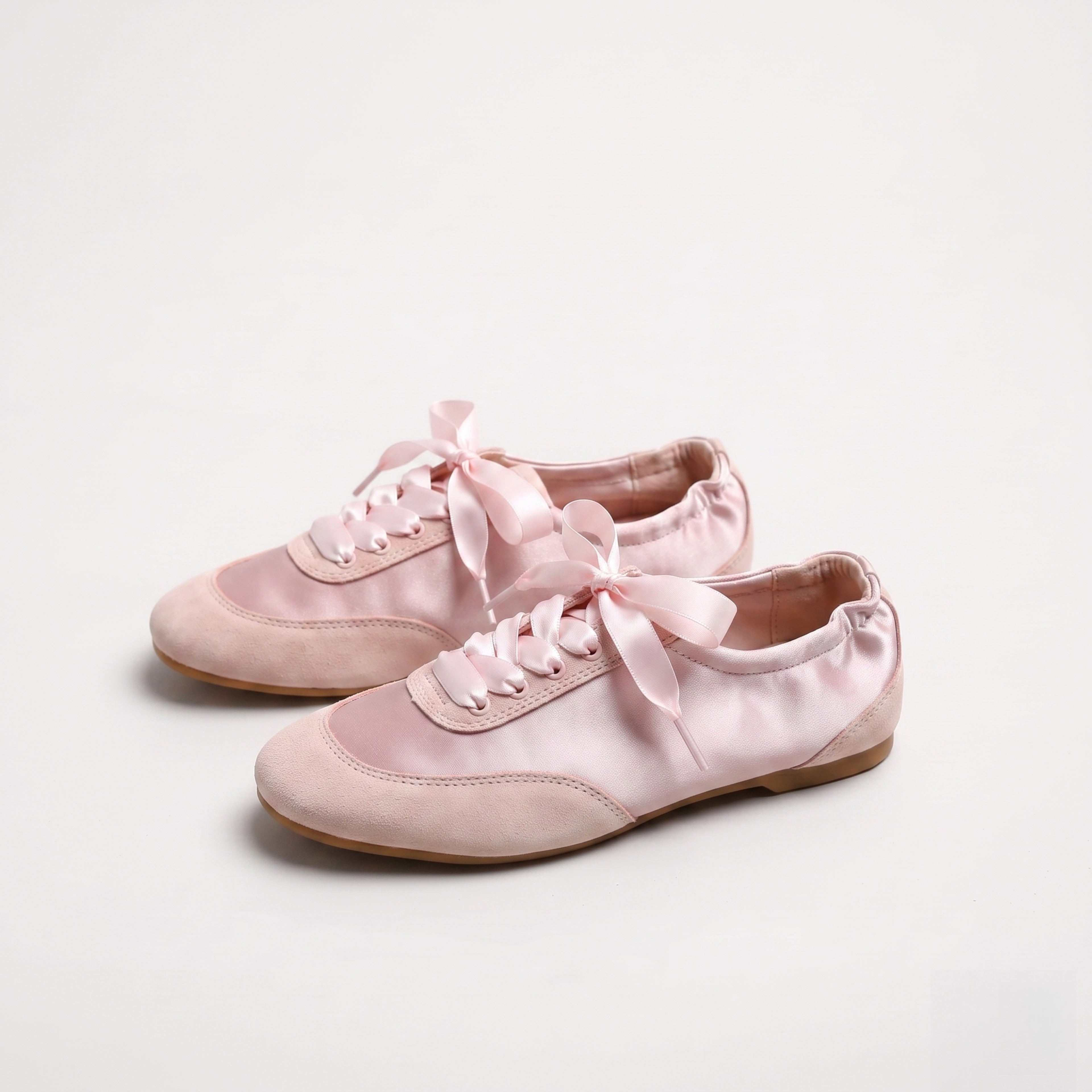 The Dual Stride Pink Satin Ribbon Ballet Sneakers