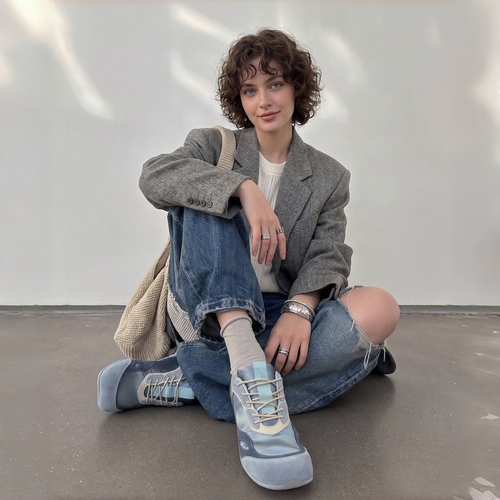 The Dual Stride Blue Square-Toe Minimalist Retro Trainer