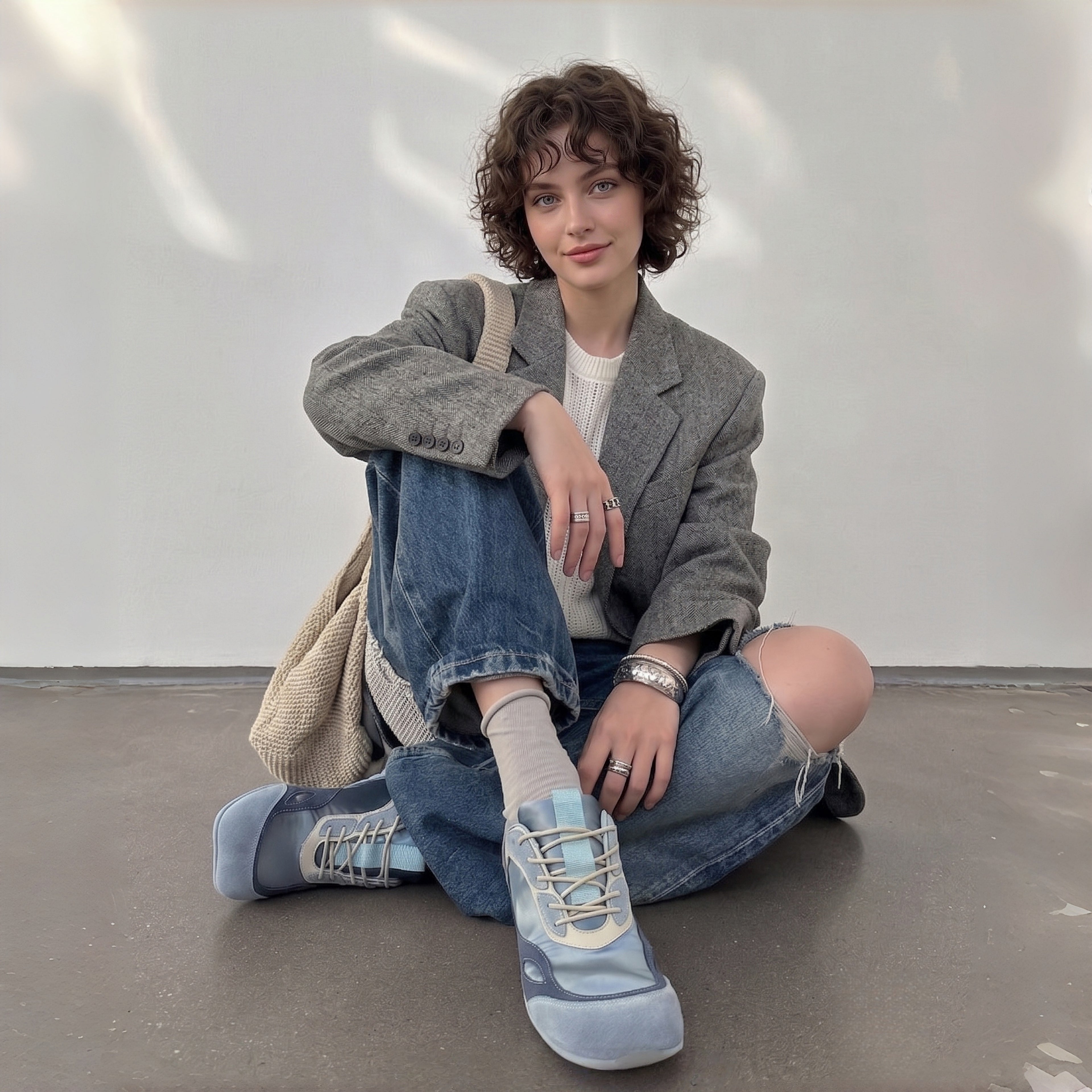 The Dual Stride Blue Square-Toe Minimalist Retro Trainer