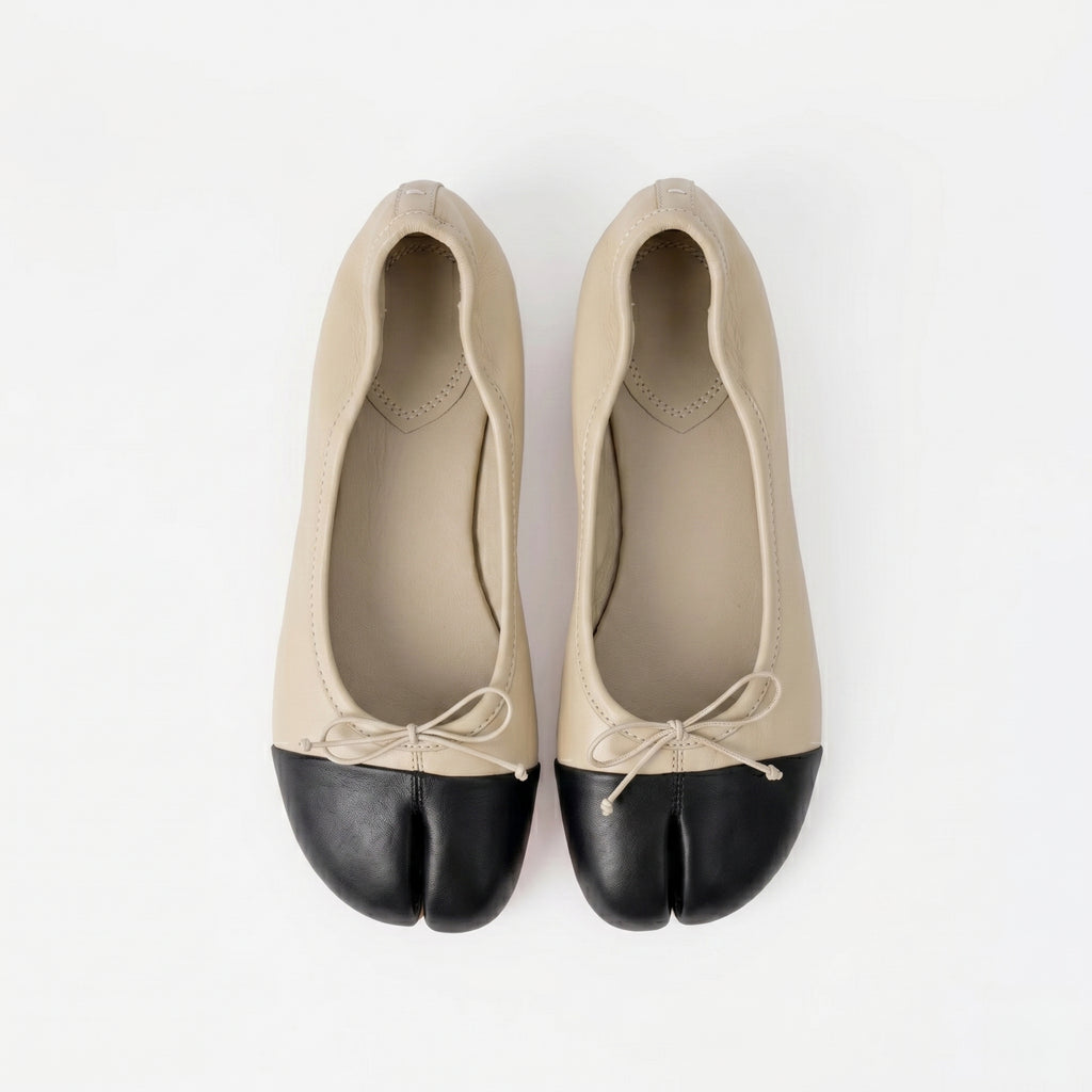 The Dual Stride Soft Beige Lambskin Split-Toe Flats