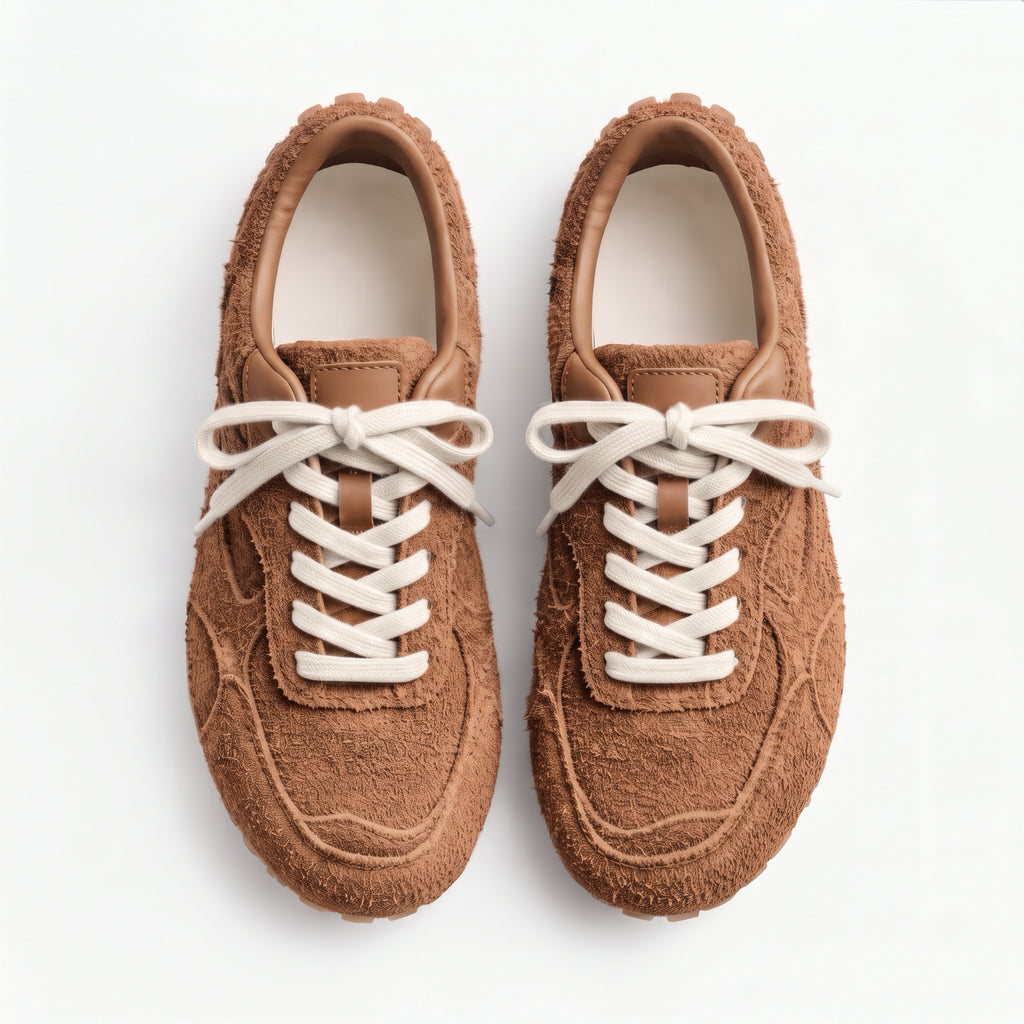 The Dual Stride Women's Brown Suede Retro Lace-Up Casual Sneakers