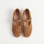 The Dual Stride Brown Handcrafted Suede T-Strap Flats