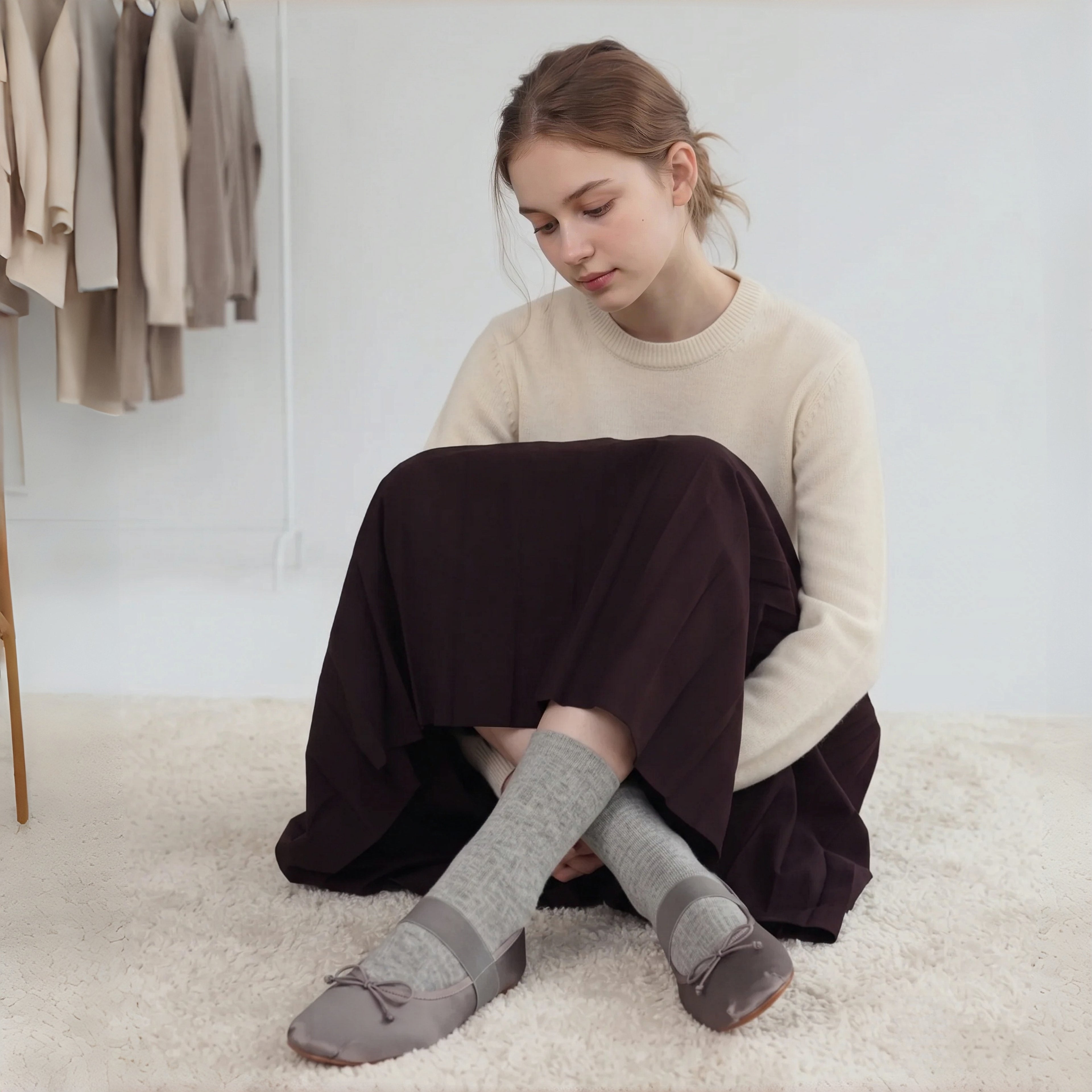The Dual Stride Sliver Satin Mary Jane Ballet Flats