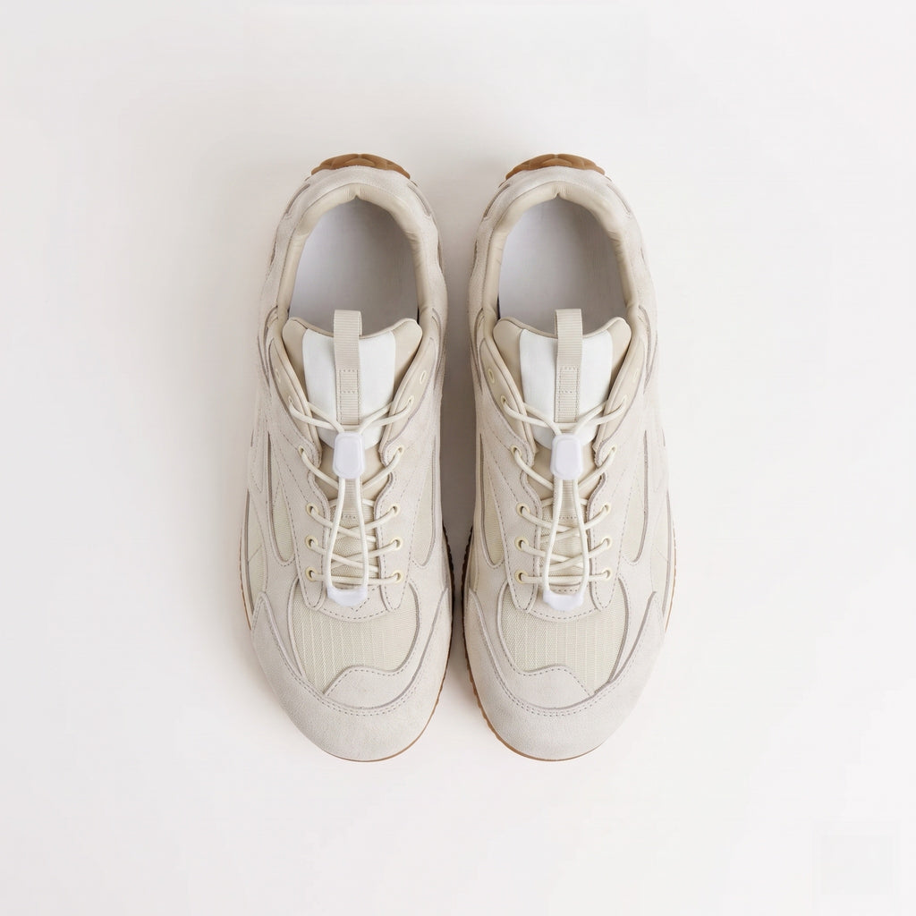 The Dual Stride Men's White Suede & Mesh Performance Sneakers