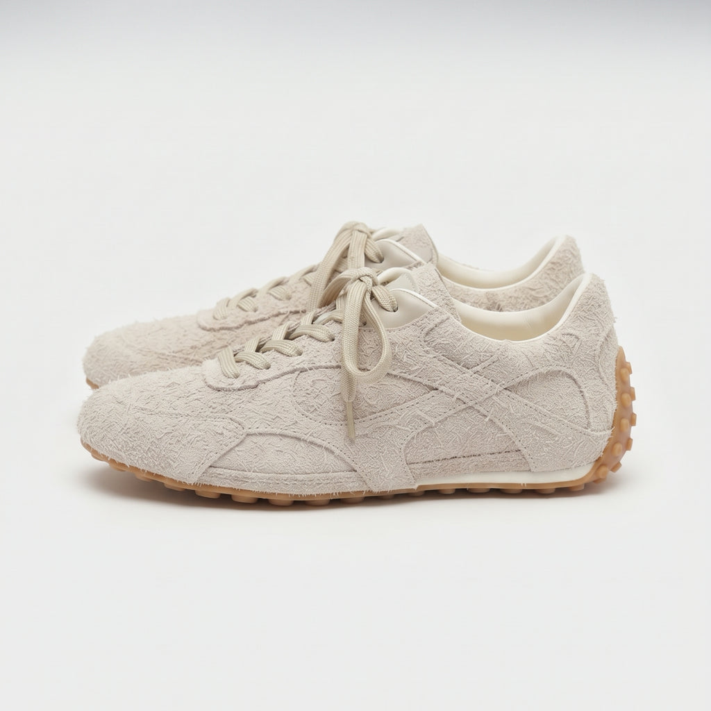 The Dual Stride White Suede Retro Low-Profile Sneakers for Women