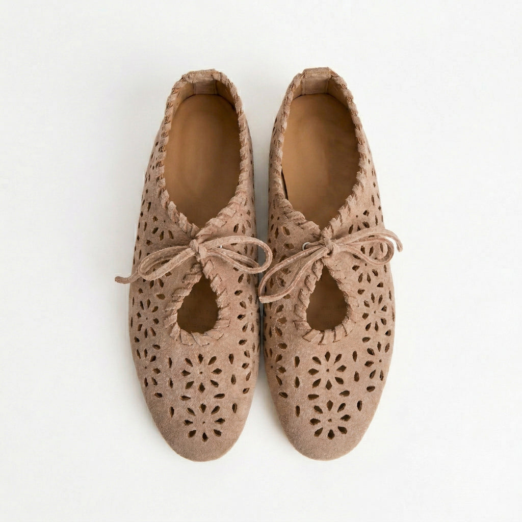 The Dual Stride Beige Cutout Lace-up Flats