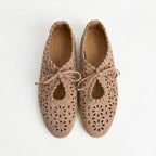 The Dual Stride Beige Cutout Lace-up Flats