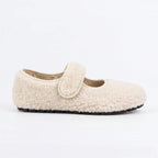 The Dual Stride  White  Cozy Fleece Mary Jane Flats