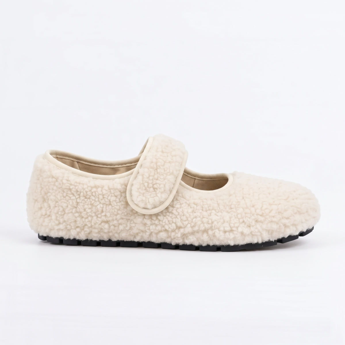 The Dual Stride  White  Cozy Fleece Mary Jane Flats