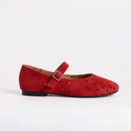 The Dual Stride Women's Red Perforated Suede Mary Jane Flats