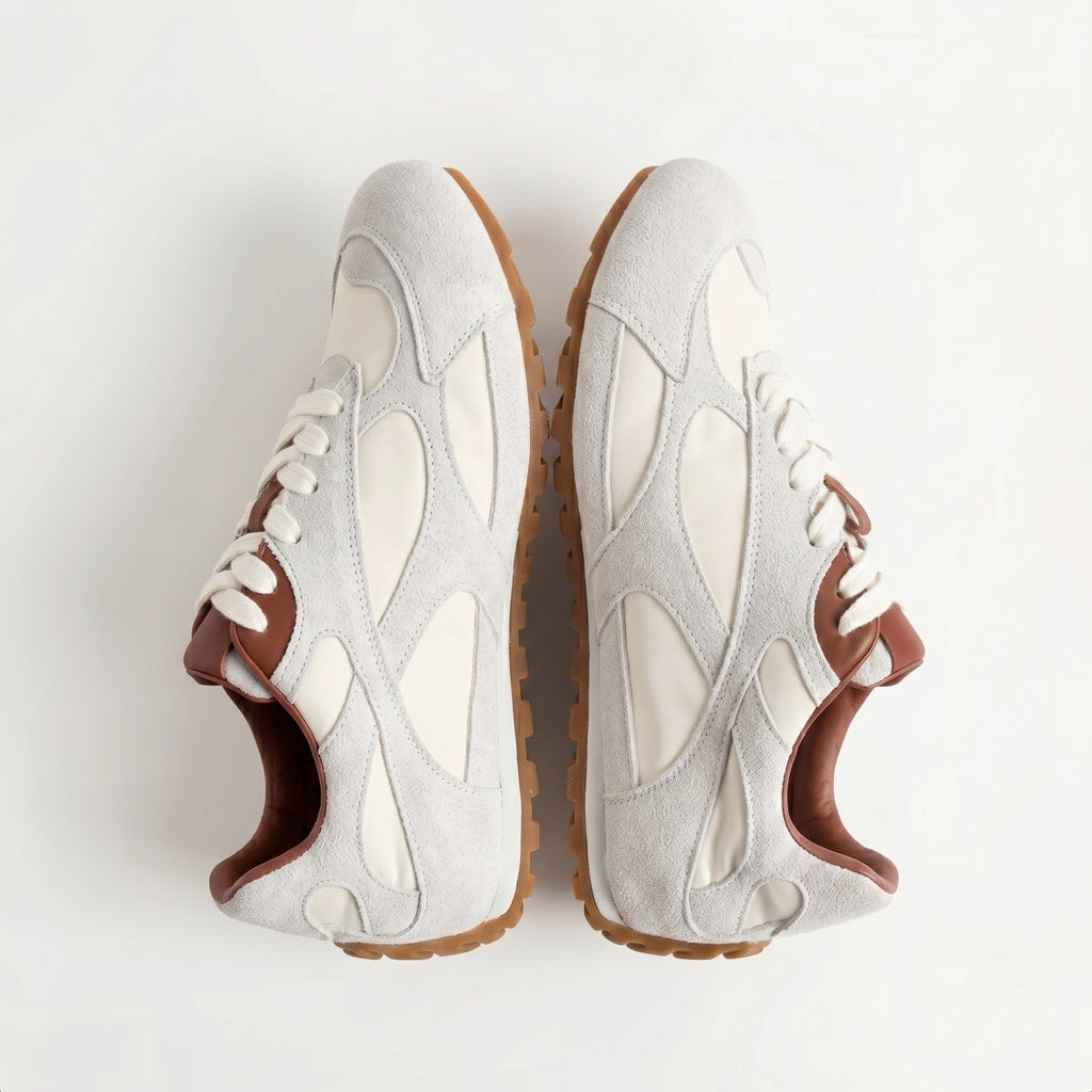 The Dual Stride Women‘s White Retro Suede Sneakers