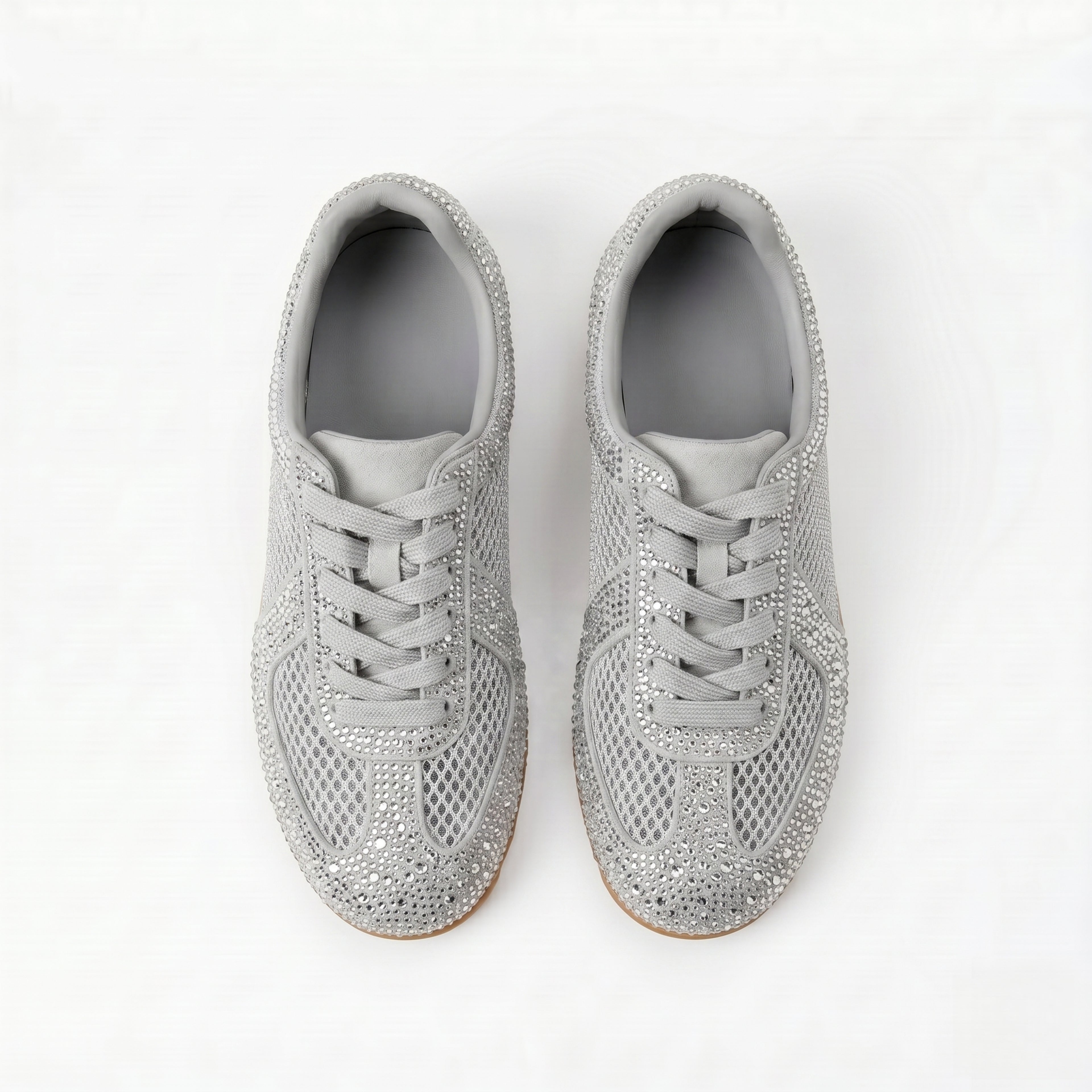 The Dual Stride Grey Sparkling Rhinestone Mesh Sneakers