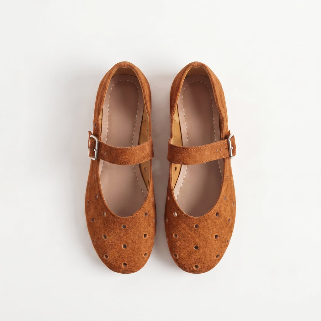 The Dual Stride Women's Brown Perforated Suede Mary Jane Flats
