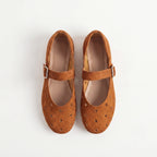 The Dual Stride Women's Brown Perforated Suede Mary Jane Flats
