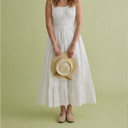 The Dual Stride Beige Floral-Trim Suede Ballet Flats