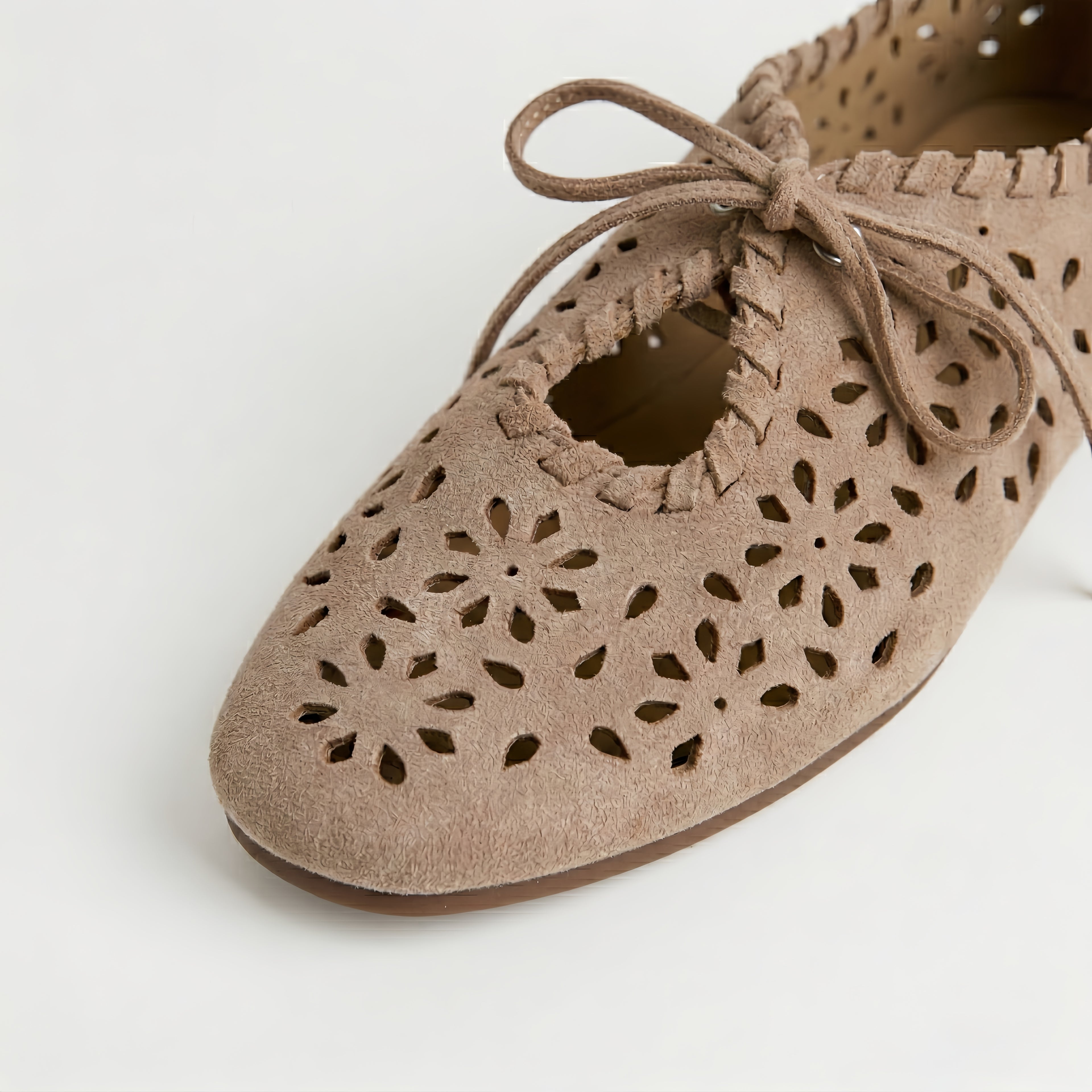 The Dual Stride Beige Cutout Lace-up Flats