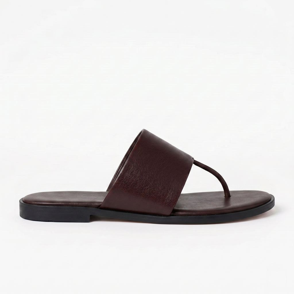 The Dual Stride Deep Burgundy Calfskin Thong Sandals