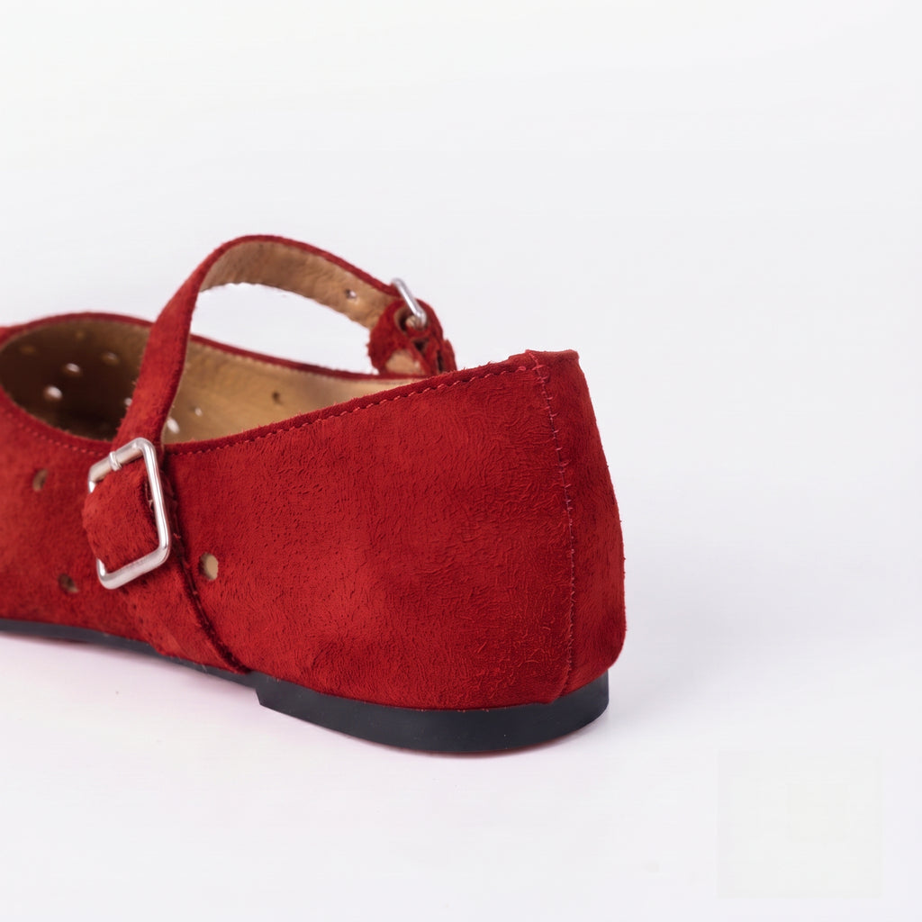 The Dual Stride Women's Red Perforated Suede Mary Jane Flats