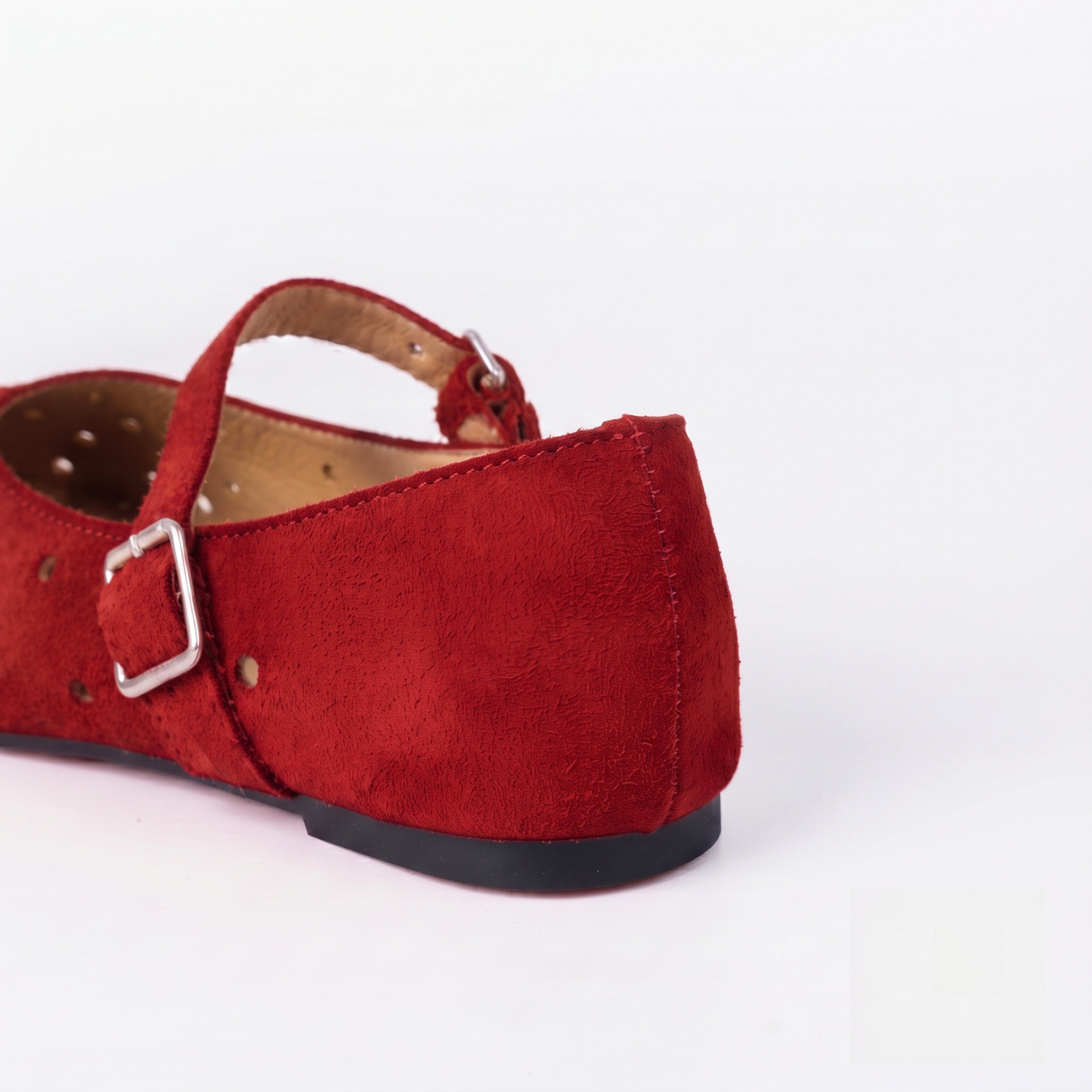 The Dual Stride Women's Red Perforated Suede Mary Jane Flats