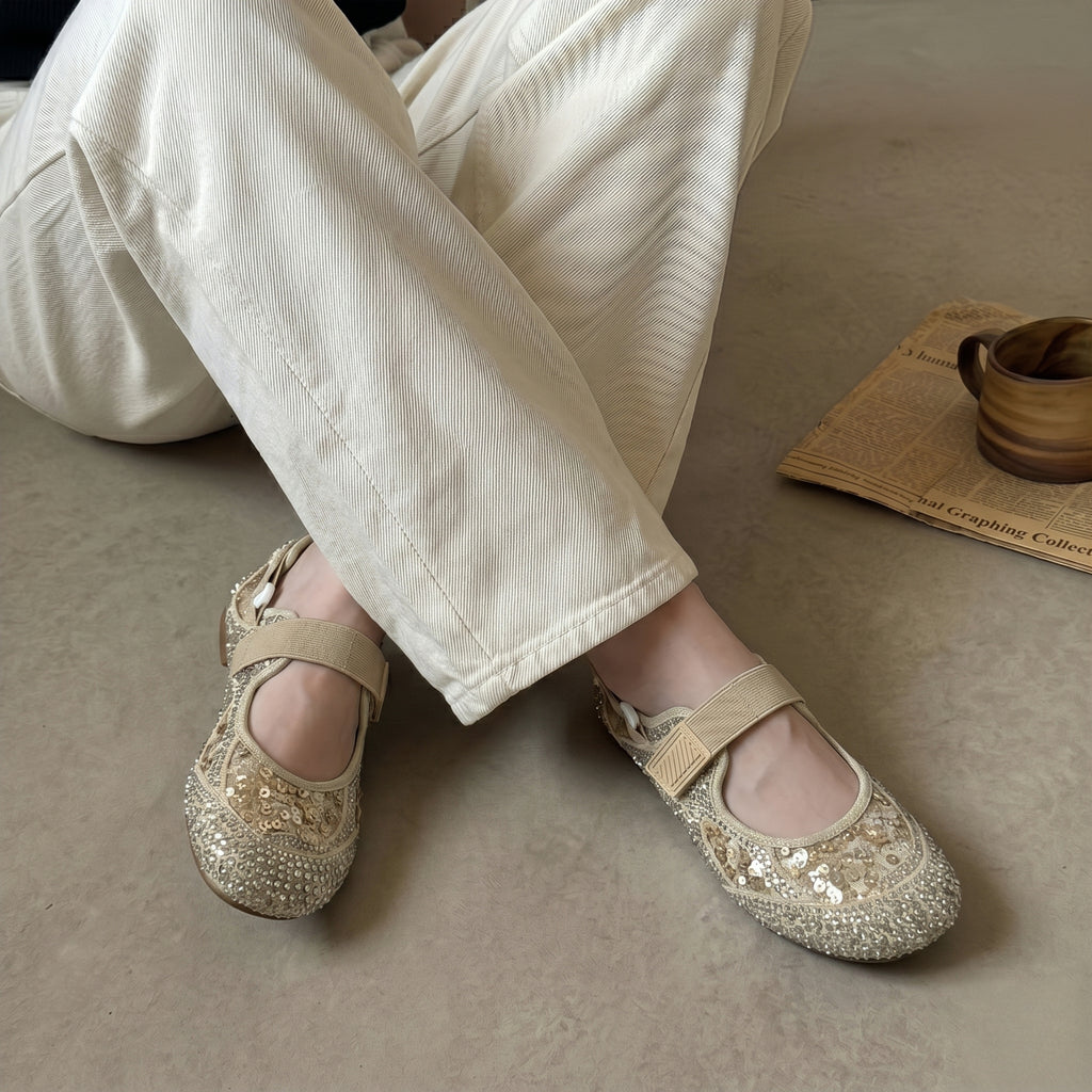 The Dual Stride Gold Rhinestone & Sequin Sporty Mary Janes