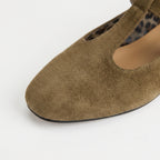 The Dual Stride Khaki Vintage Suede T-Strap Mary Jane Shoes