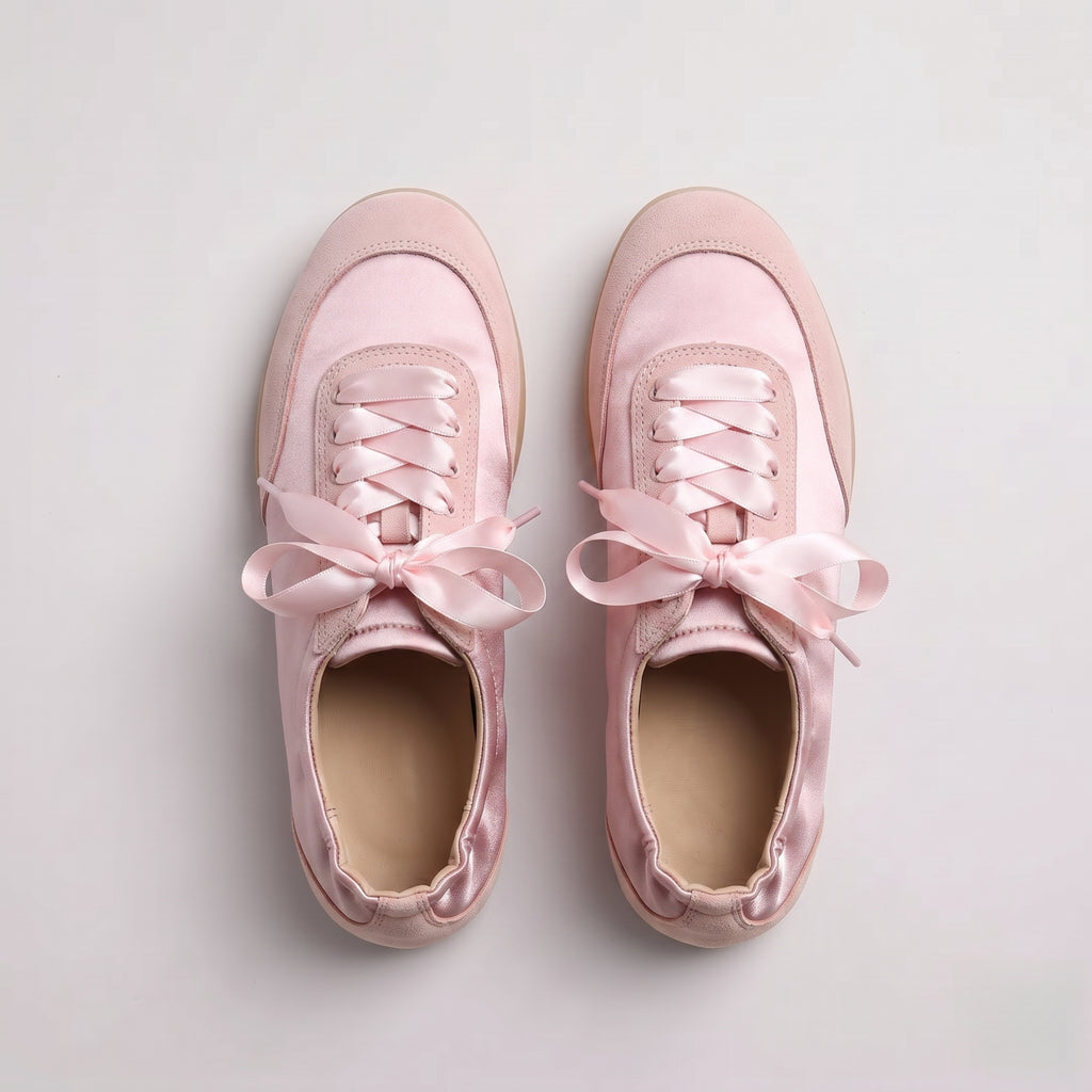The Dual Stride Pink Satin Ribbon Ballet Sneakers