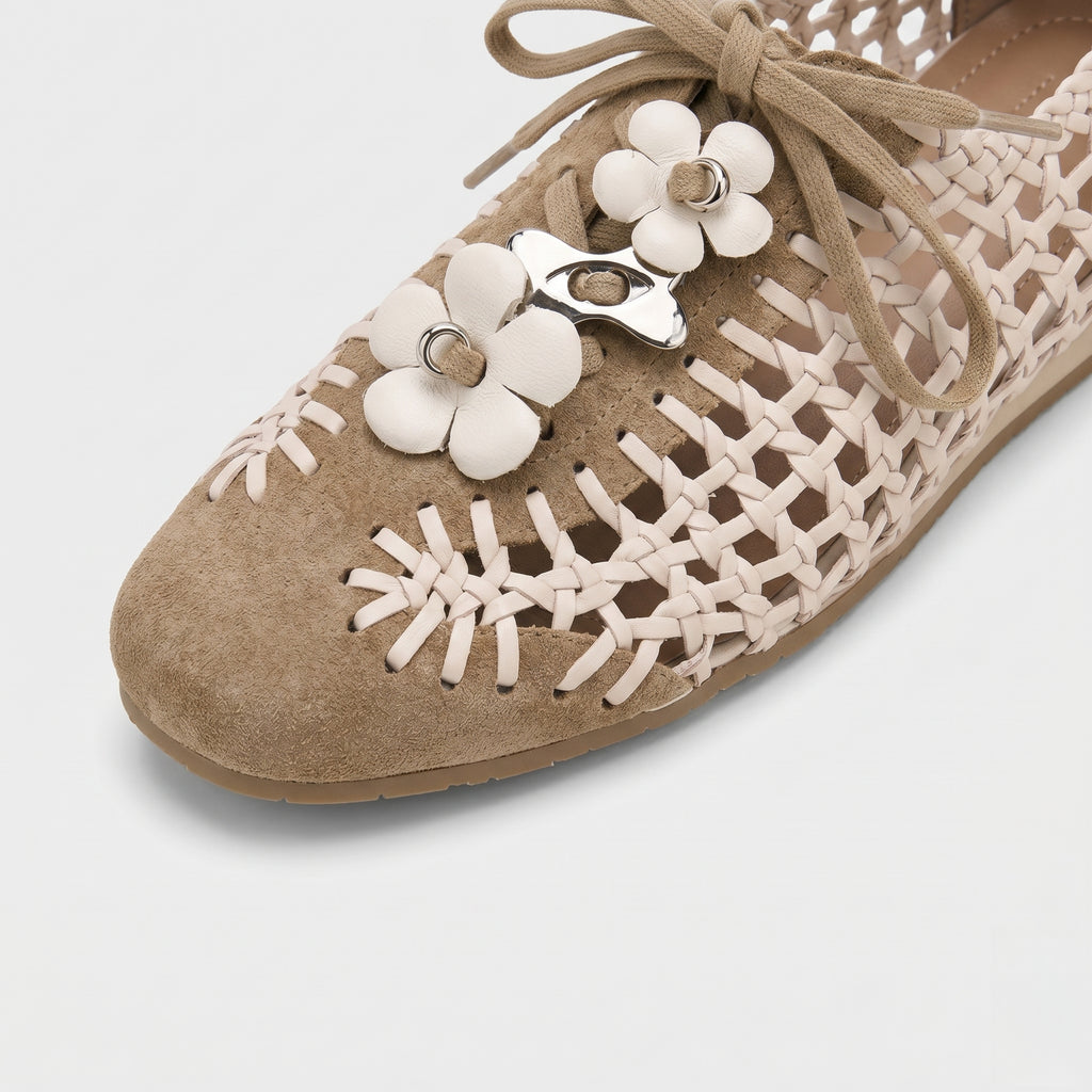 The Dual Stride Khaki Open-Weave Suede Flats