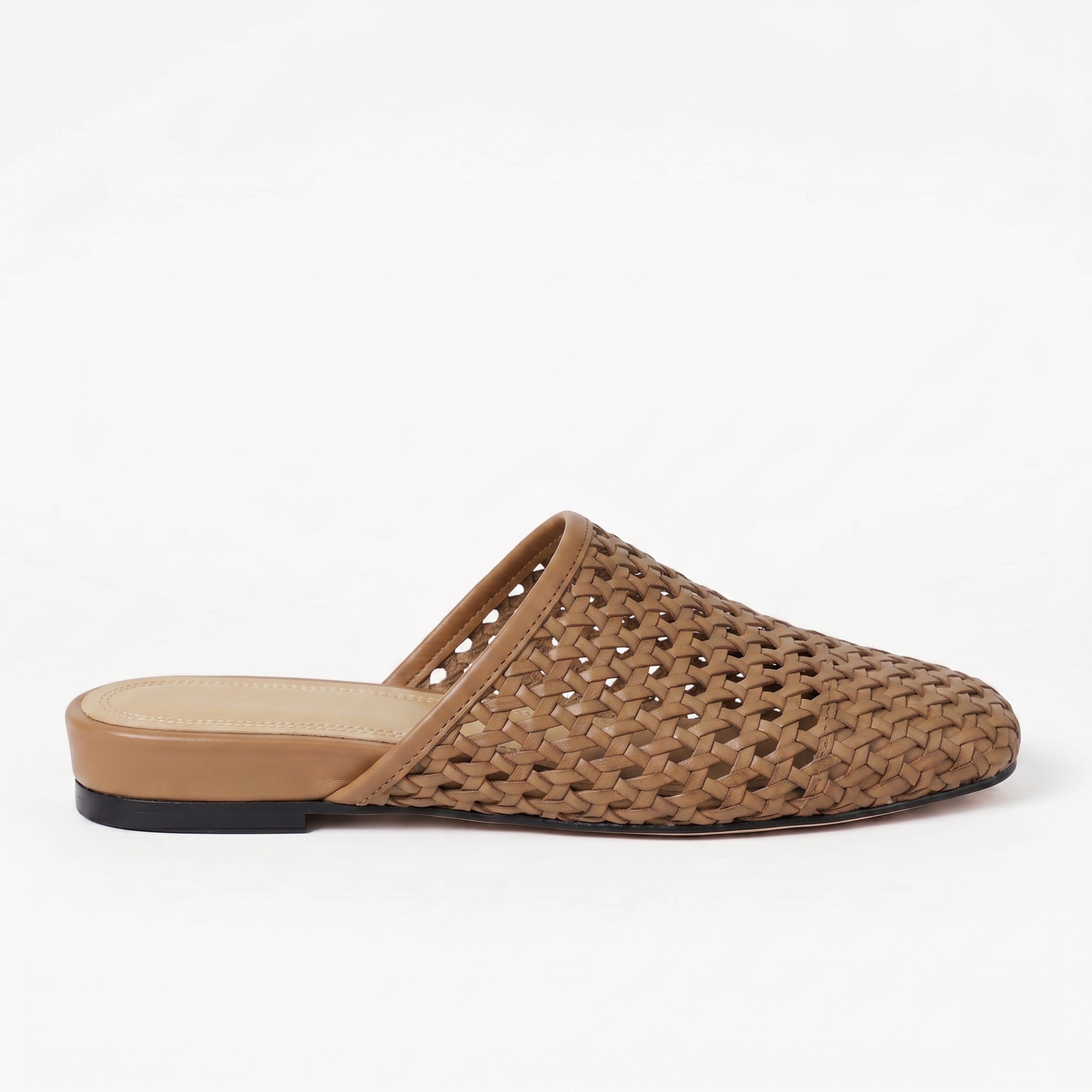 The Dual Stride Brown Woven Leather Mules