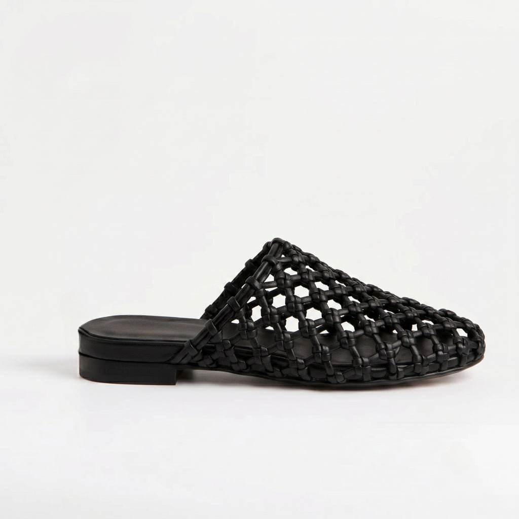 The Dual Stride Women's Black Woven Leather Mule