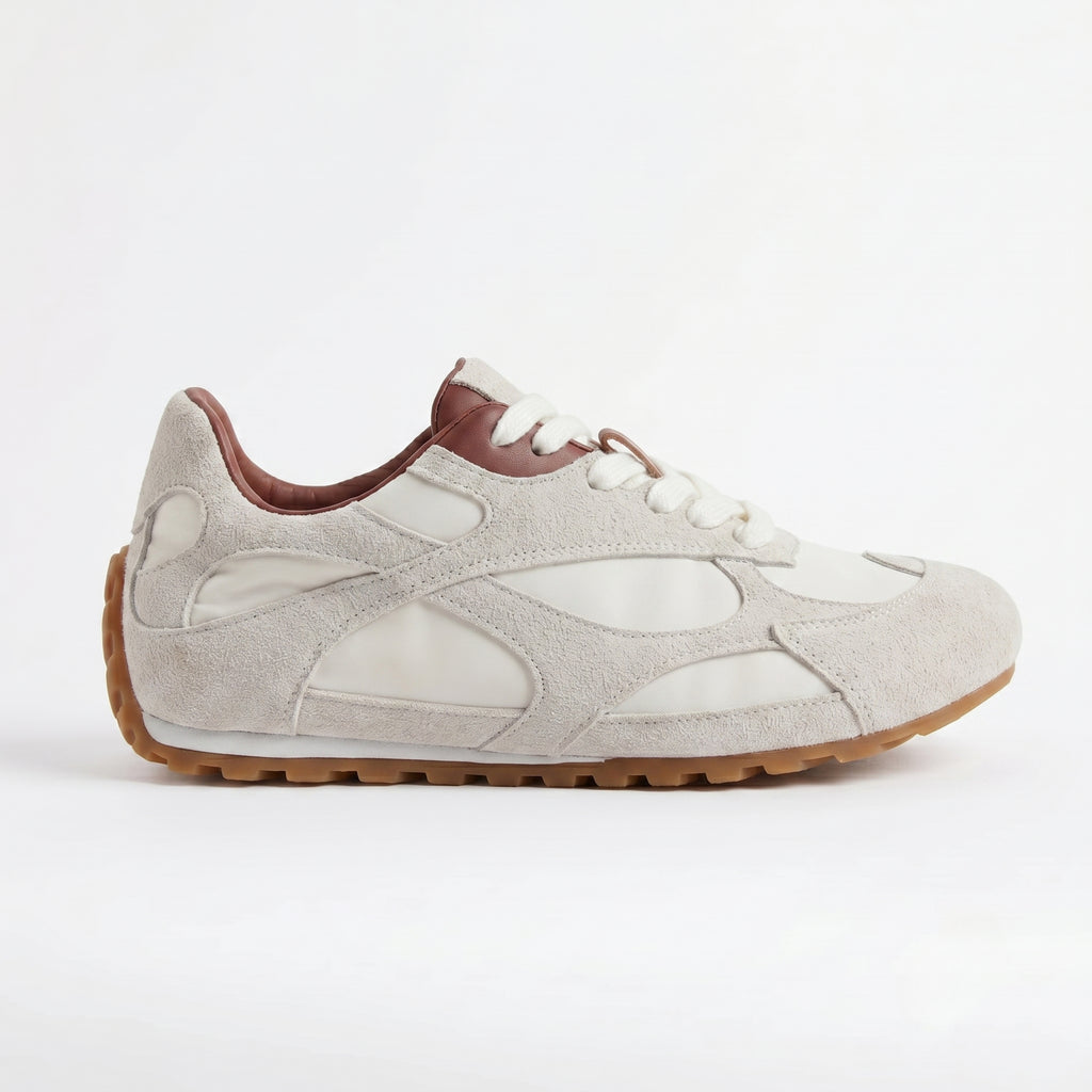 The Dual Stride Women‘s White Retro Suede Sneakers