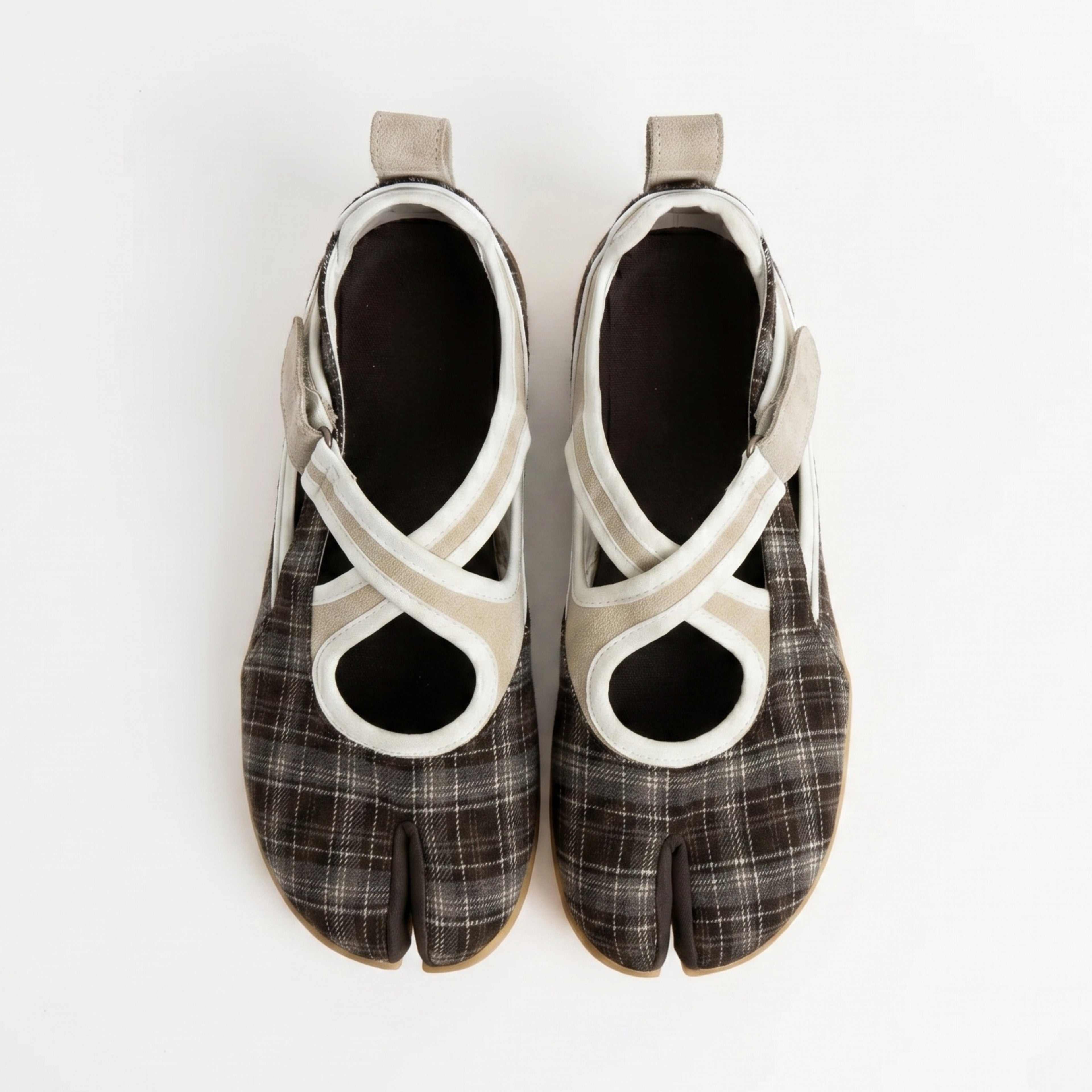 The Dual Stride Grey Vintage Plaid Tabi Mary Janes