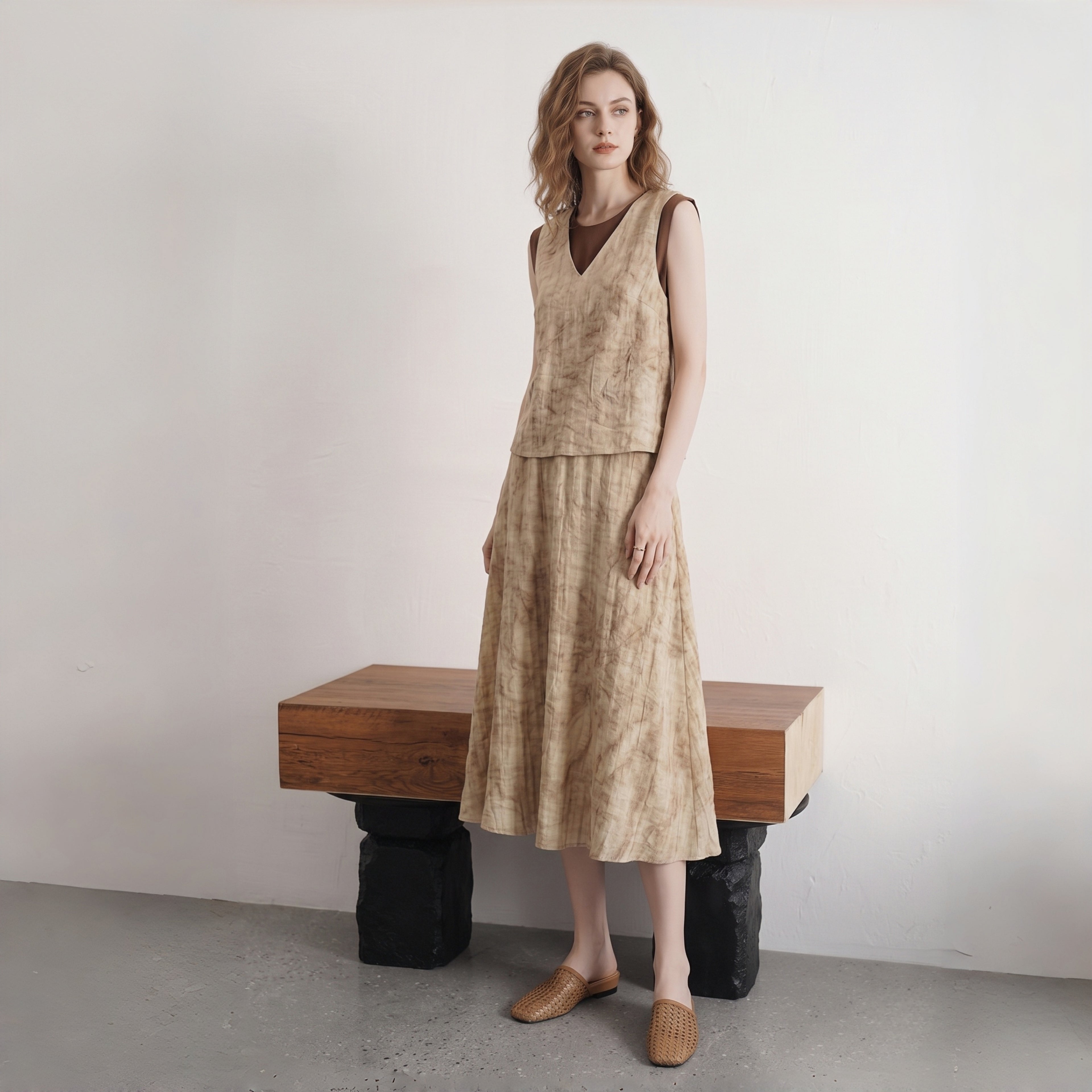 The Dual Stride Brown Woven Leather Mules