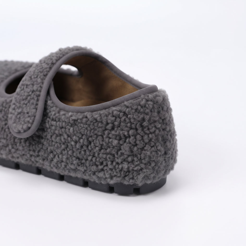 The Dual Stride Gray Cozy Fleece Mary Jane Flats