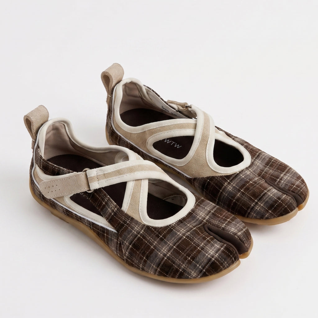 The Dual Stride Grey Vintage Plaid Tabi Mary Janes