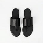 The Dual Stride Black Calfskin Thong Sandals