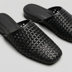 The Dual Stride Black Woven Leather Mules